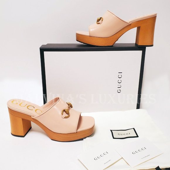 GUCCI SHOES HOUDAN WOOD PLATFORM LEATHER MULES w HORSEBIT sz 39 9 - Picture 3 of 16